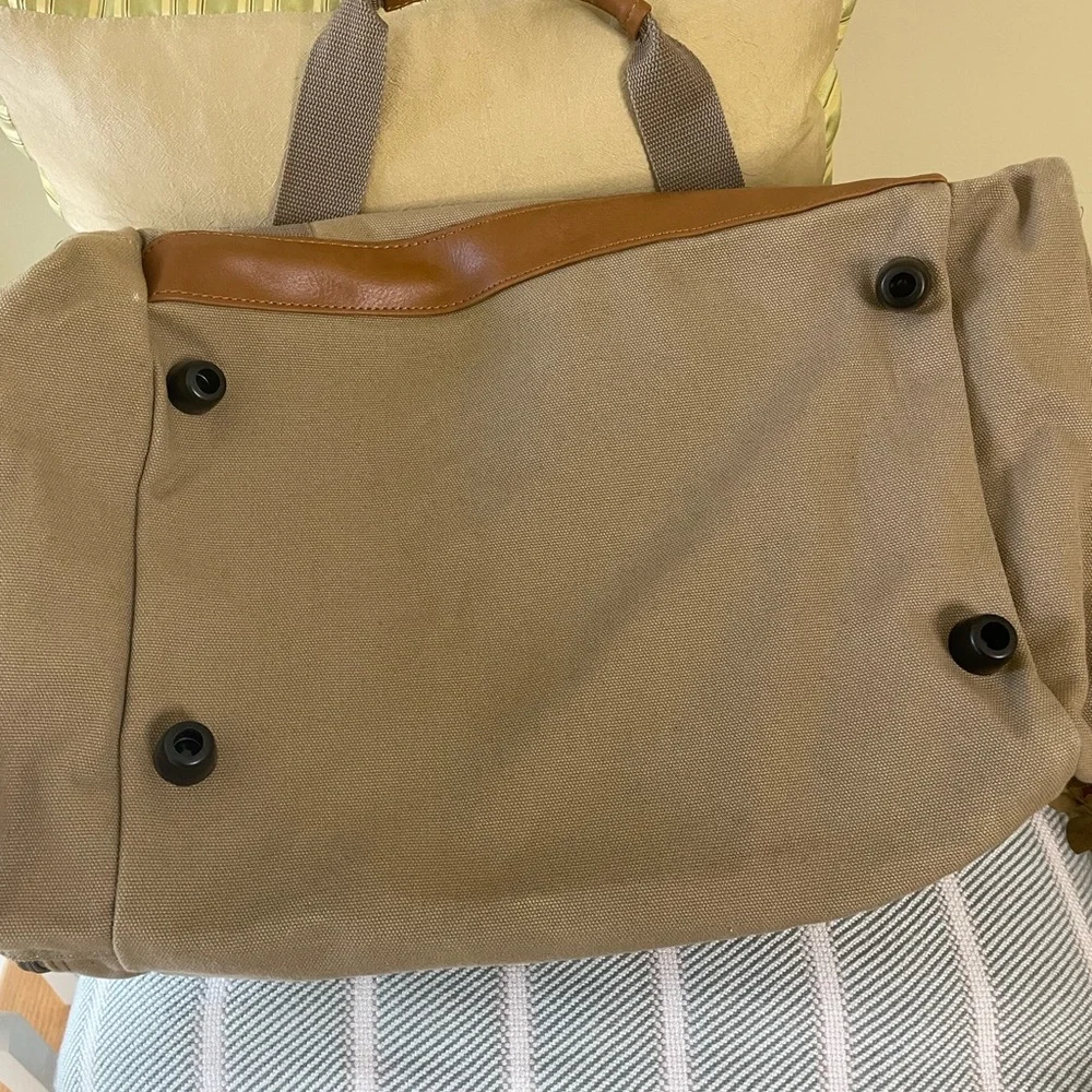 Tan and Brown Men's Duffel Bag